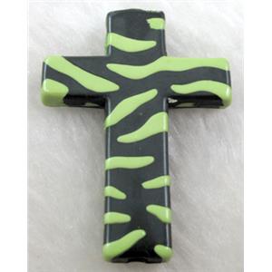 Zebra Resin Cross Beads Olive, 32x43mm, approx 125pcs [PSCH036C02]