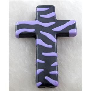 Zebra Resin Cross Beads Purple, 32x43mm, approx 125pcs [PSCH036C05]