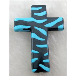 Zebra Resin Cross Beads Blue, 32x43mm, approx 125pcs [PSCH036C07]
