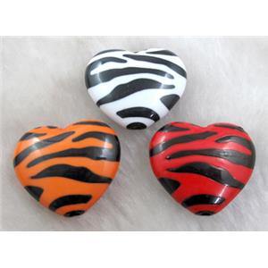 Zebra Resin Heart Beads Mixed, approx 25mm dia, 300pcs [PSCH038]