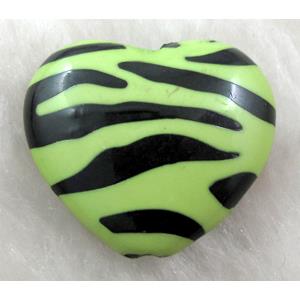 Zebra Resin Heart Beads Olive, approx 25mm dia, 150pcs [PSCH038C02]
