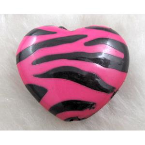 Zebra Resin Heart Beads Hotpink, approx 25mm dia, 150pcs [PSCH038C06]