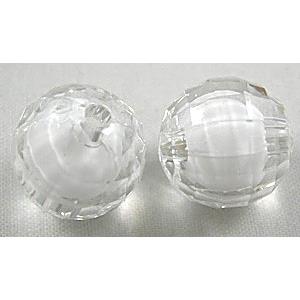 Acrylic Beads, faceted round, white, 16mm dia, approx 210pcs [PSFR002]