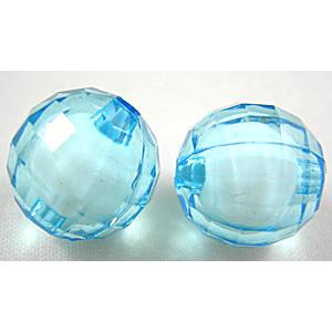 Acrylic Beads, faceted round, aqua, 16mm dia, approx 210pcs [PSFR003-124]