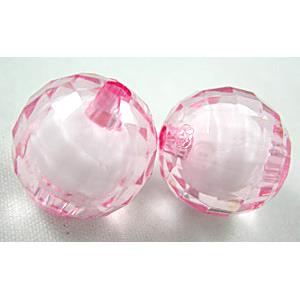 Acrylic Beads, faceted round, pink, 16mm dia, approx 210pcs [PSFR005-2]