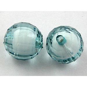 Acrylic beads, round, faceted, aqua, 16mm dia, approx 210pcs [PSFR006]