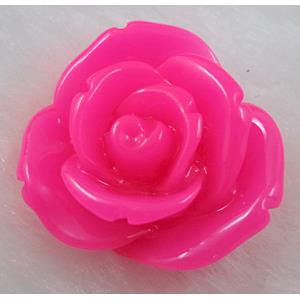 Resin Cabochon, rose-flower, hot-pink, flat-back, 20mm dia, hot Pink [PSLT05]