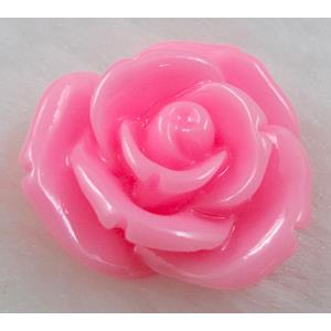 Resin Cabochon, rose-flower, pink, flat-back, 20mm dia, pink [PSLT06]
