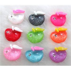 resin cabochon, apple, silver powder, flat back, mixed color, 20x15mm [PSLT07]