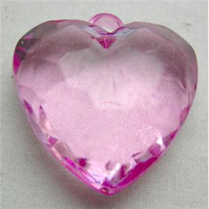 Acrylic Pendant, heart, faceted, transparent, hot-pink, 30mm wide, 144 beads approx [PSP001]