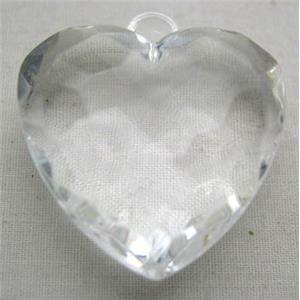 Acrylic Pendant, heart, faceted, transparent, clear, 30mm wide, 144 beads approx [PSP002]