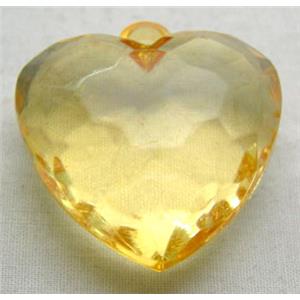 Acrylic Pendant, heart, faceted, transparent, yellow, 30mm wide, 144 beads approx [PSP003]