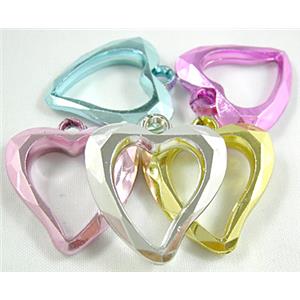 Heart Pendant, Mix Color Faceted Plastic Beads, 28mm dia [PSP015]