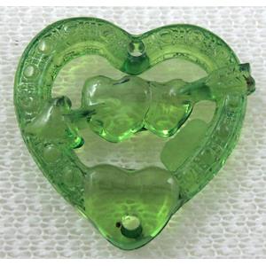 Acrylic bead pendant, heart, green, approx 21x26mm, 300pcs [PSP020C05]