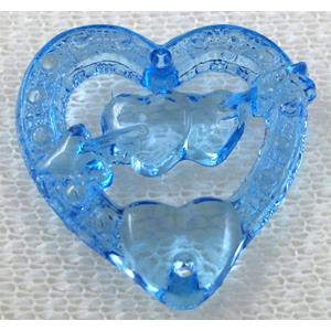 Acrylic bead pendant, heart, blue, approx 21x26mm, 300pcs [PSP020C07]
