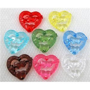 Acrylic bead pendant, heart, mixed color, approx 21x26mm, 300pcs [PSP020MIX]