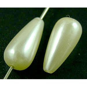 pearlized plastic beads, teardrop, white, 7.5x15.7mm, hole:1.5mm [PSPB01]
