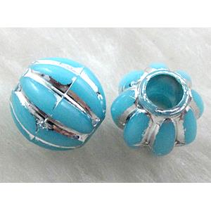 Round plastic bead, silver, Blue, 10mm dia, hole:4mm, approx 2600pcs [PSR10P9085C02]