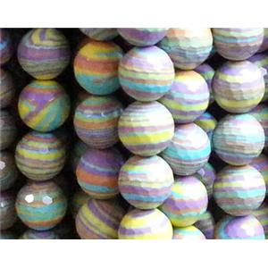 resin & stone bead, faceted round, stripe, colorful, 8mm dia, approx 48pcs per st [PSRN07-8MM]