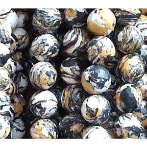 resin & stone beads, faceted round, stripe, yellow and black, 6mm dia, approx 62pcs per st [PSRN09-6MM]
