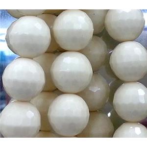 resin & stone bead, faceted round, white, 12mm dia, approx 31pcs per st [PSRN14-12MM]