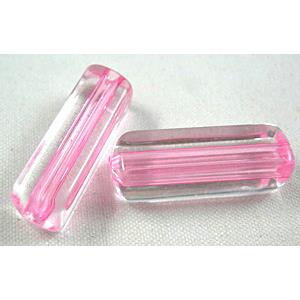 Acrylic Beads, tube, pink, 7.5x7.5mm, 25mm length, hole:2.2mm, 350pcs approx [PST01-2]