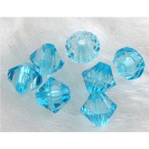 Acrylic beads, transparent, bicone, aqua, 10mm dia [PSTR01C03-10MM]
