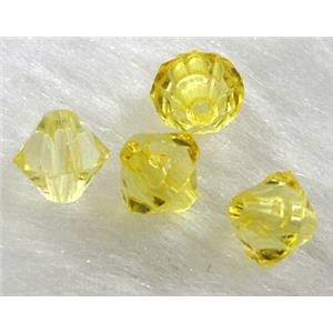 Acrylic beads, transparent, bicone, yellow, 6mm dia,approx 6200pcs [PSTR01C05-6MM]