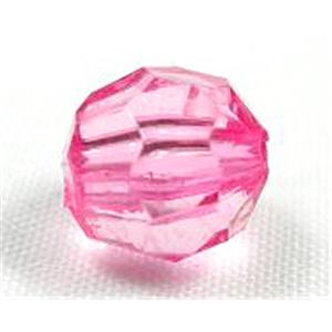 transparent Acrylic Beads, faceted round, pink, 6mm dia, 4500 beads approx [PS-TR-MF-6MM-15]