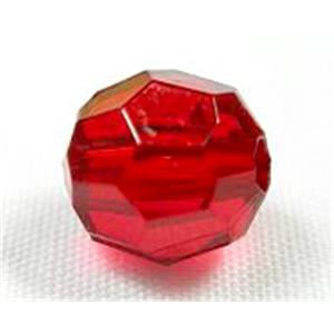 transparent Acrylic Beads, faceted round, red, 6mm dia, 4500 beads approx [PS-TR-MF-6MM-17]