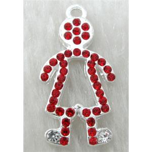 Alloy pendants paved red rhinestone, silver plated, 20x32mm, 46pcs rhinestone [RBCH01C02]