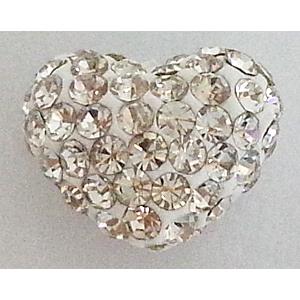 fimo bead with Czech rhinestone, heart, 10x12mm [RBCH124]