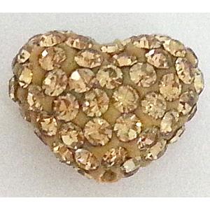 fimo bead with Czech rhinestone, heart, lt.gold, 10x12mm [RBCH125]