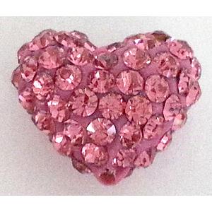 fimo bead with Czech rhinestone, heart, hotpink, 10x12mm [RBCH127]