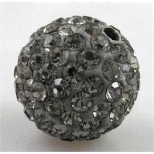 round Fimo Beads pave rhinestone, grey, 12mm dia [RBCH197-12MM]