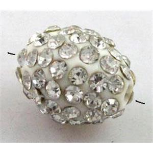 Resin bead pave rhinestone, oval, white, 10x12mm, 2mm hole [RBCH202]