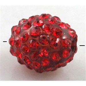 Resin bead pave rhinestone, oval, red, 10x12mm, 2mm hole [RBCH206]