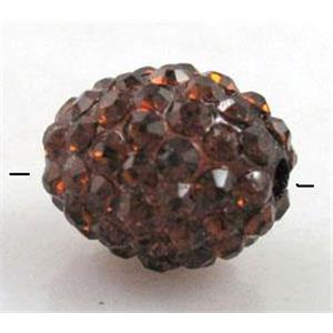 Resin bead pave rhinestone, oval, red coffee, 10x12mm, 2mm hole [RBCH207]