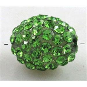 Resin bead pave rhinestone, oval, green, 10x12mm, 2mm hole [RBCH211]