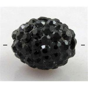 Resin bead pave rhinestone, oval, black, 10x12mm, 2mm hole [RBCH213]