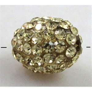 Resin bead pave rhinestone, oval, lt.gold, 10x12mm, 2mm hole [RBCH214]