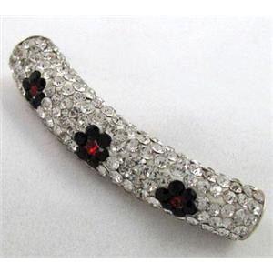 Fimo tube bead pave rhinestone, white, 10x47mm, approx 4.5mm hole [RBCH219]