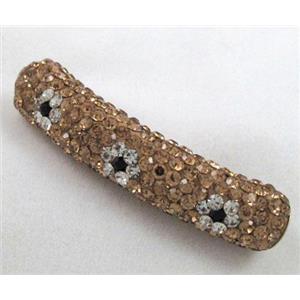 Fimo tube bead pave rhinestone, gold champagne, 10x47mm, approx 4.5mm hole [RBCH220]