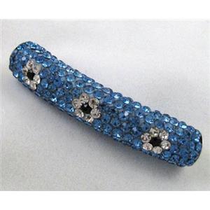 Fimo tube bead pave rhinestone, blue, 10x47mm, approx 4.5mm hole [RBCH221]