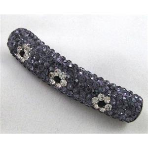 Fimo tube bead pave rhinestone, purple, 10x47mm, approx 4.5mm hole [RBCH222]