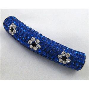 Fimo tube bead pave rhinestone, rich blue, 10x47mm, approx 4.5mm hole [RBCH223]