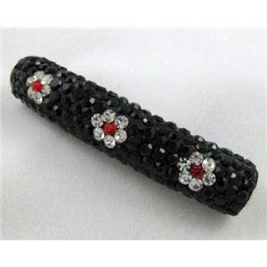 Fimo tube bead pave rhinestone, black, 10x47mm, approx 4.5mm hole [RBCH224]