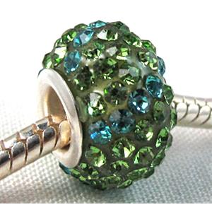Acrylic Beads Pave Green Rhinestone Rondelle Large Hole, 10x15mm, 5mm hole [RBCH38]