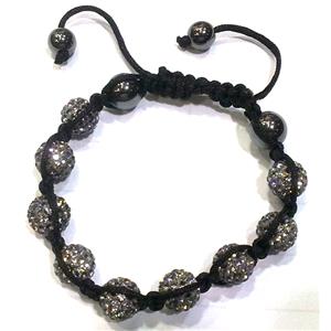 Bracelet, polymer clay beads paved mid-east rhinestone, grey, 10mm dia, approx 7-9 Inch length [RBCH67]