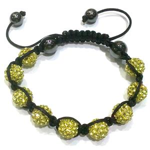 Bracelet, fimo polymer clay beads paved mid-east rhinestone, yellow, 10mm dia, approx 7-9 Inch length [RBCH68]